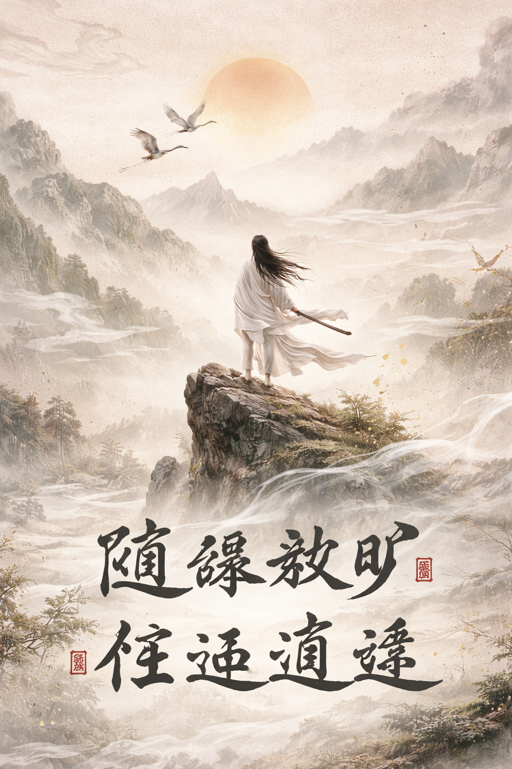 The philosophy of spontaneity: Traditional Chinese ink painting showing the orderly unfolding of lif ...