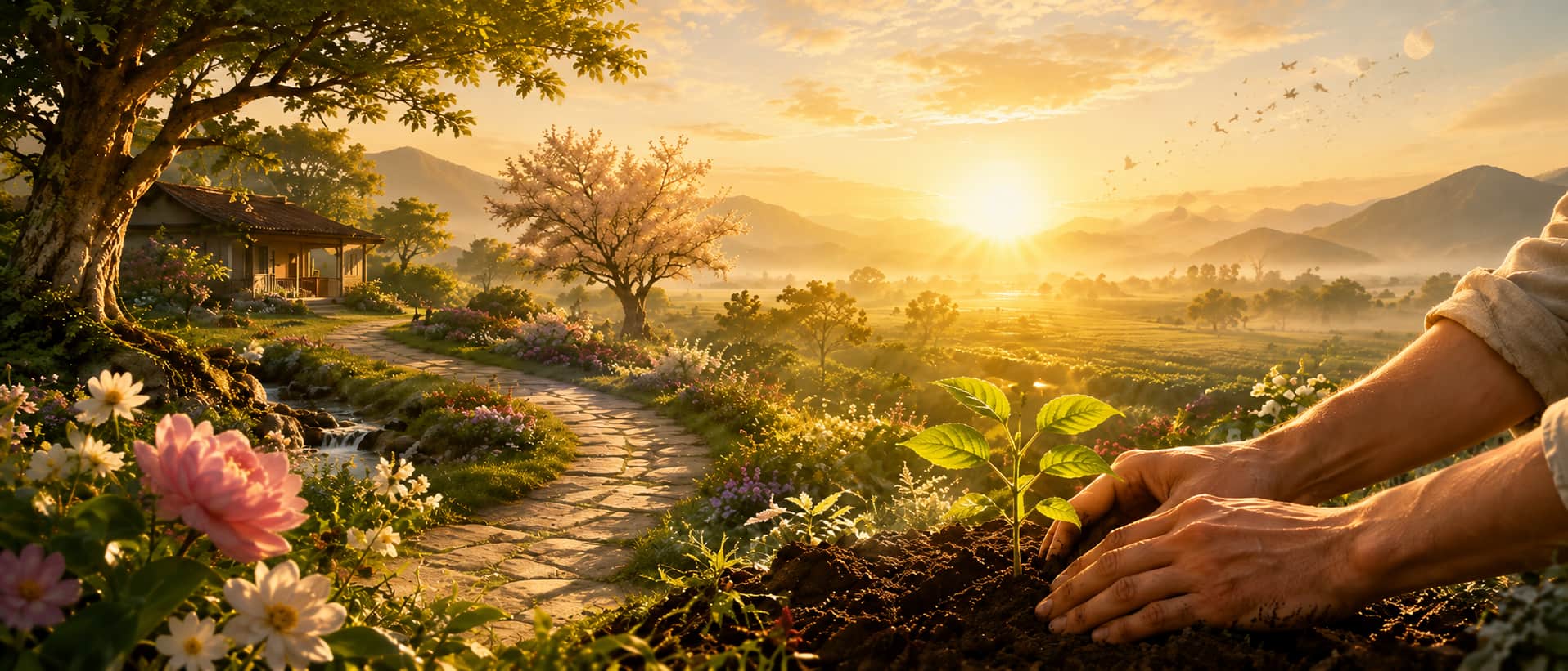 Abstract representation of Labor Sovereignty in Civilization 3.0 — hands at work, grounded in earth ...