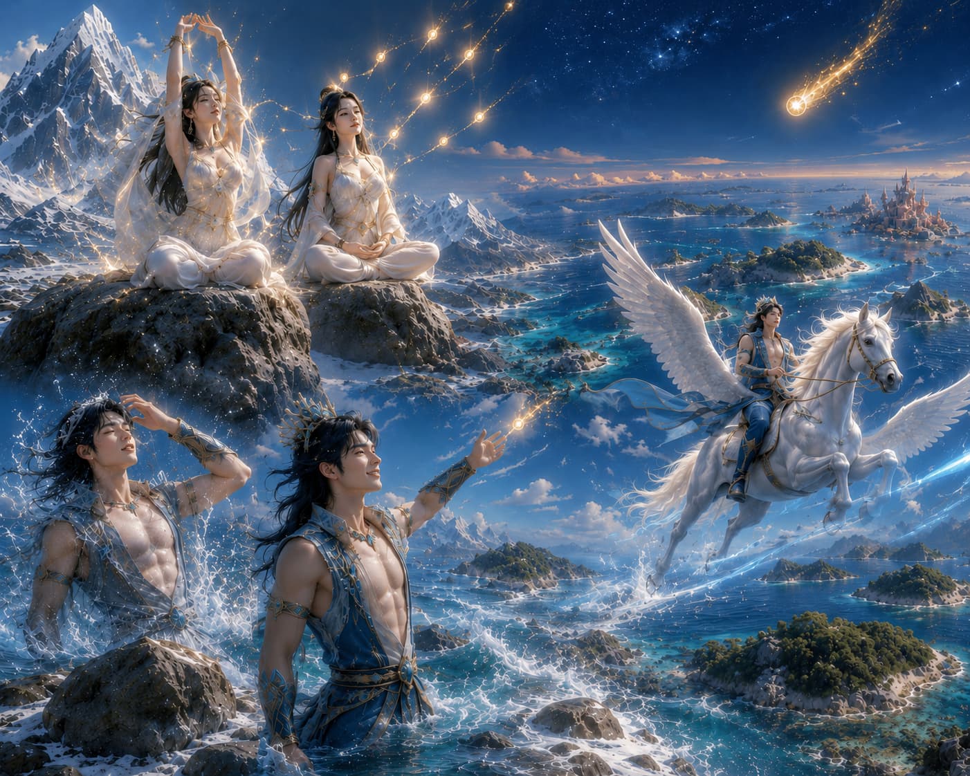 illustration inspired by Xuefeng's Fairy Islands narrative, depicting Yue'e Celestial and Tunwa Immo ...